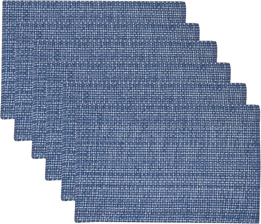 Sweet Home Collection 100% Cotton Placemats for Dining Room Rectangle Two Tone Woven Fabric 13" x 19" Soft Durable Table Mat Set, Set of 4, Dark Blue