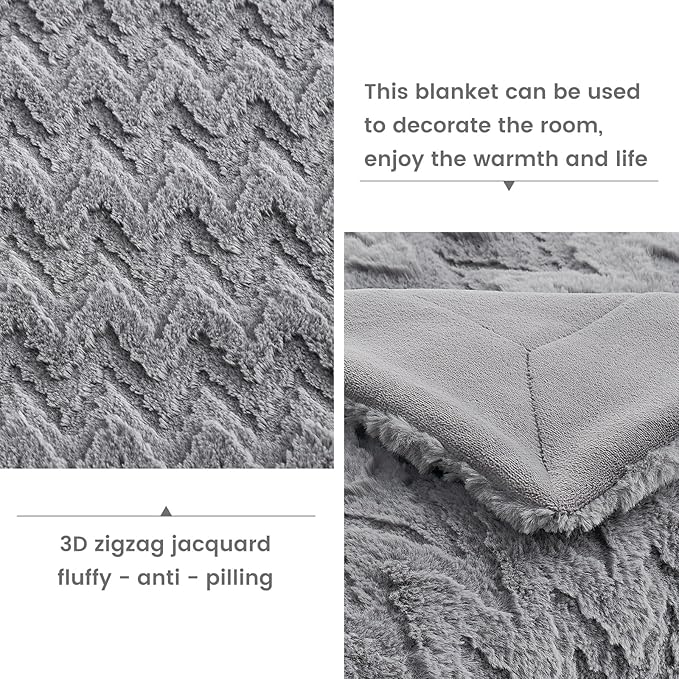 Cozy Bliss Faux Fur Throw Blanket for Couch - Clearance Soft Fuzzy Cozy Throw Gift Blankets for Women,Grey Boho Blanket for Sofa Bedroom Living Room.50 * 60 Inches