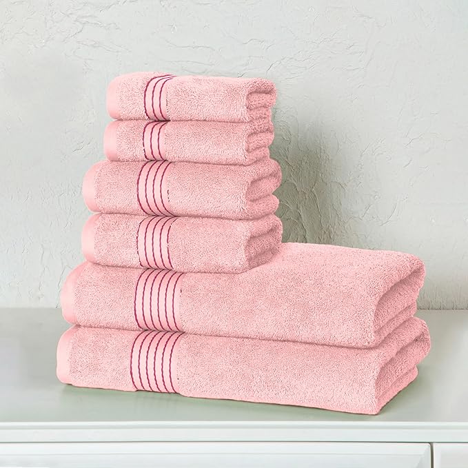 Elegant Comfort Premium Cotton 6-Piece Towel Set, Includes 2 Washcloths, 2 Hand Towels and 2 Bath Towels, 100% Turkish Cotton - Highly Absorbent and Super Soft Towels for Bathroom, Dusty Rose