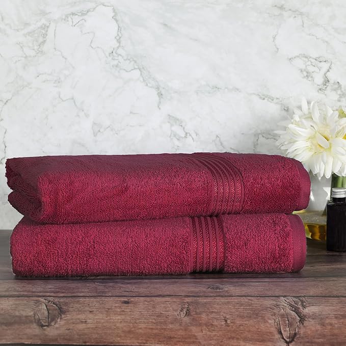 Superior Egyptian Cotton 2-Piece Bath Sheet Towel Set, Oversized Body Towels For Adults And Kids, Large Towel For Bath, Shower, Guest Bathroom, Spa, Gym, Resort, Essentials, Airbnb, Burgundy