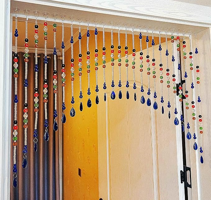 Hanging Glass Door Beads Beaded Curtains Valance Self-Adhesive for Doorways Crystals Stran Arched Windows, Clear Crystal Room Bead Partition Curtain Door Frame Beads for Doorways Closets 6