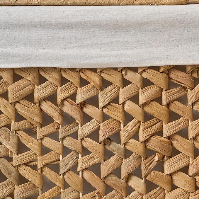 Ludmila Water Hyacinth Woven Rectangular Laundry Hamper Woven Laundry Basket with Lid - Large Wicker Basket for Clothes Storage (Natural Brown, 20.9x1x24.8 in)