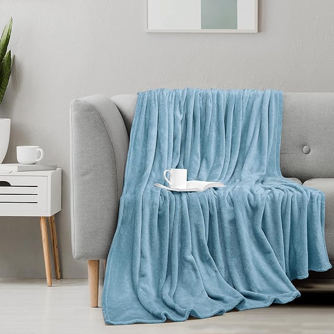 Utopia Bedding Washed Blue Fleece Blanket Twin Size Lightweight Fuzzy Soft Anti-Static Microfiber Bed Blanket (60x80 Inch)