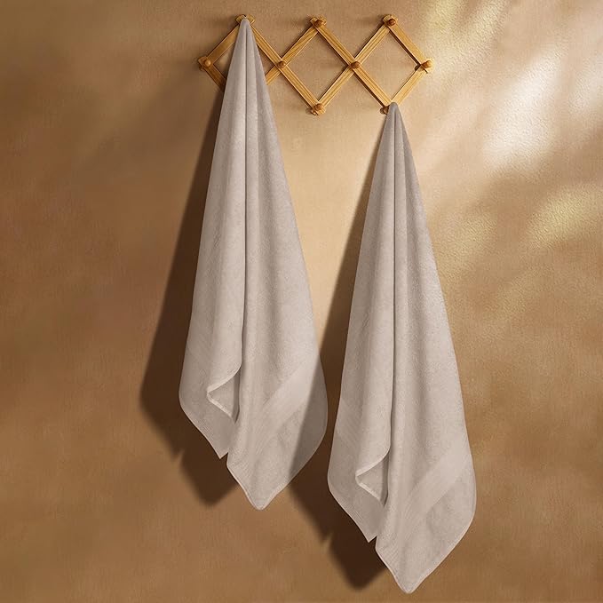 GLAMBURG Premium Cotton Oversized 2 Pack Bath Sheet 35x70-100% Pure Cotton - Ideal for Everyday use - Ultra Soft & Highly Absorbent - Machine Washable – Tan