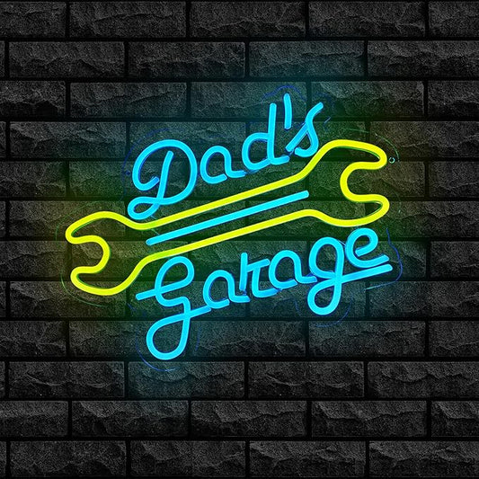 Garage Neon Sign for Wall Decor, Dad's Garage Led Neon Light Sign for Man Cave Auto Repair Shop Workshop Party Dad Birthday Gift