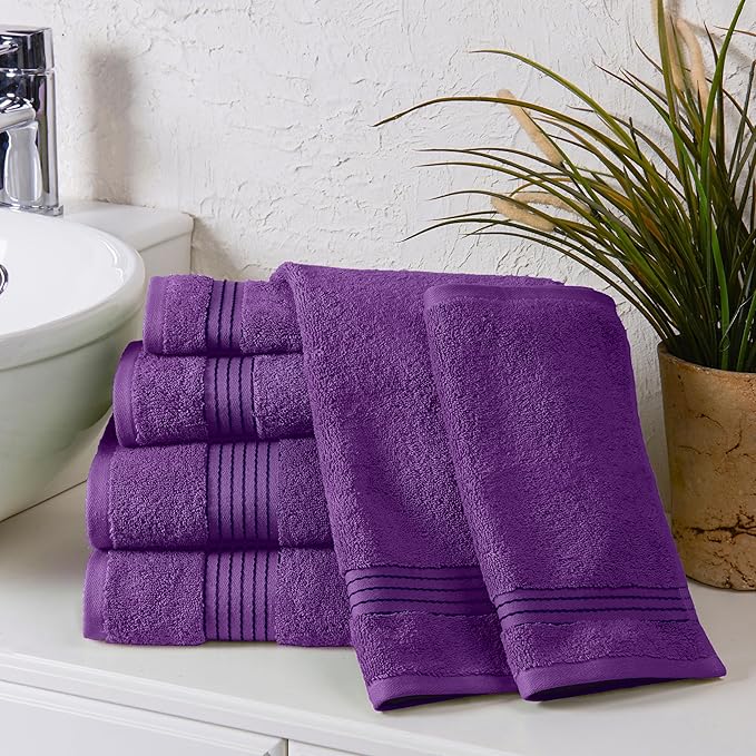 Elegant Comfort Premium Cotton 6-Piece Towel Set, Includes 2 Washcloths, 2 Hand Towels and 2 Bath Towels, 100% Turkish Cotton - Highly Absorbent and Super Soft Towels for Bathroom, Purple