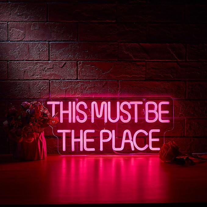 This Must Be The Place Neon Sign for Wall Décor Dimmable LED Neon Light USB Powered Neon Art Signs(Pink)