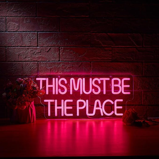 This Must Be The Place Neon Sign for Wall Décor Dimmable LED Neon Light USB Powered Neon Art Signs(Pink)