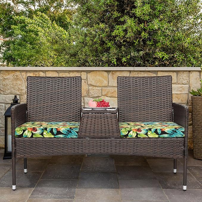 Patio Cushion Covers with Ties, 2 Pack, Outdoor Water Resistant Deep Seat Chair Cushion Slipcover 24x22x4 Inch for Garden Couch Sofa (Replacement Cover Only)-Tropical Green Leaves