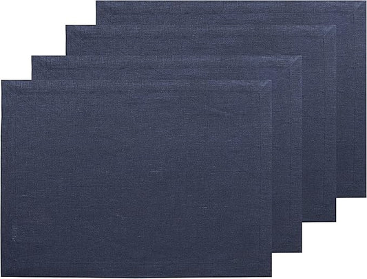 Solino Home Linen Navy Placemats Set of 4 - 100% Pure Linen Placemats 14 x 19 Inch for Summer - Fete
