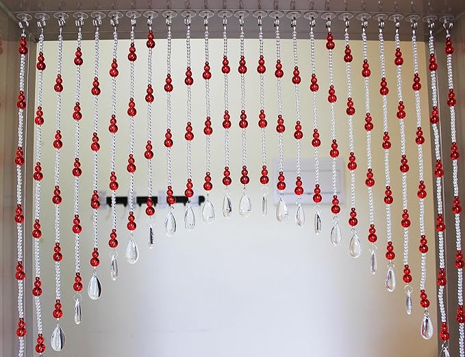 Hanging Glass Door Beads Beaded Curtains Valance Self-Adhesive for Doorways Crystals Stran Arched Windows, Clear Crystal Room Bead Partition Curtain Door Frame Beads for Doorways Closets 7