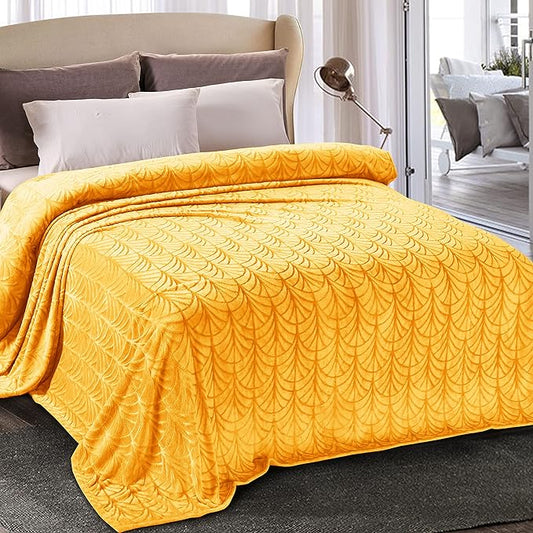 Whale Flotilla Flannel Fleece Twin Size Blanket for Bed, Soft Fluffy Velvet Bedspread Coverlet with Decorative Vintage Pattern for All Season, Warm and Lightweight, 60x80 Inch, Lemon Yellow