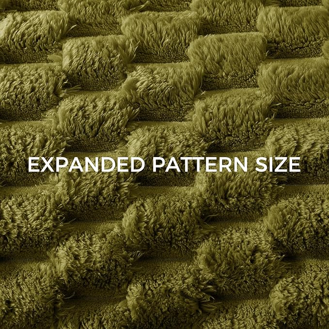 Whale Flotilla King Size Blanket for Bed with Jacquard Pattern, Fuzzy Soft Cozy Exquisite Blankets for All Season, Warm and Fluffy, 90x104 Inch, Olive