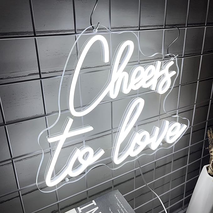 Cheers to Love Neon Sign for Wall Decor, Cheers to Love Led Sign with USB Supply for Bedroom Birthday Wedding Decor，White Led Signs 15.7x11.8 Inch