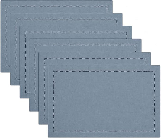 Ruvanti Linen Placemats Set of 6-13x19 Inch, Classic Hemstitch, Heat ‎Resistant Machine Washable Place Mats, Soft & Elegant- Perfect for Christmas, ‎Thanksgiving, Easter, Weddings, Dinner - Grey
