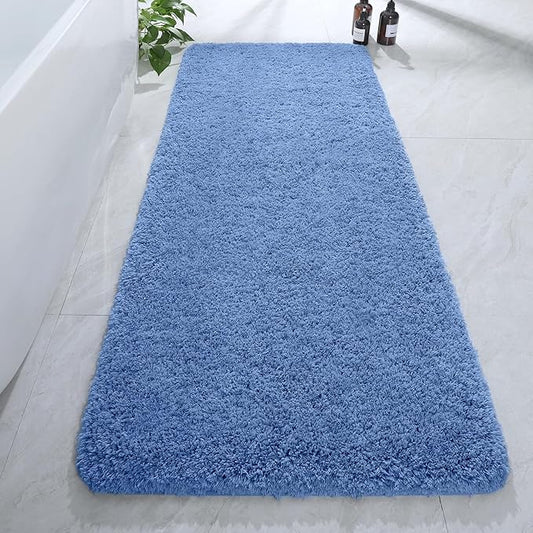 AROGAN Luxury Long Bathroom Runner Rug, 24x60 Inch Thick Soft and Absorbent Non Slip Bath Mat, Rubber Backing Quick Dry Rugs Carpets, Machine Washable Plush Mats for Shower Floor, Blue