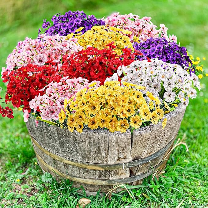10 Bundles Artificial Flowers Outdoor, Faux Flowers UV Resistant with Plastic Plants, Faux Silk Flowers for Outdoors Outside Front Porch Hanging Planter Window Box Garden Decoration(Yellow)