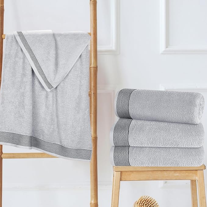 Belizzi Home Ultra Soft 4 Pack Oversized Bath Towel Set 27x54 inches, 100% Cotton Bath Towels, Highly Absorbant Compact Quickdry & Lightweight Towel, Ideal for Gym Travel Camp Pool - Light Grey