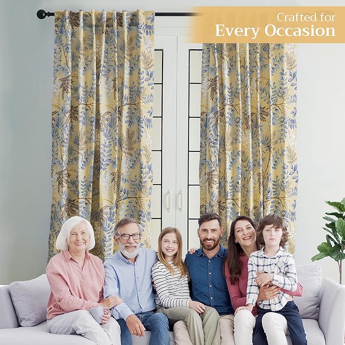 Maison d' Hermine Curtains for Living Room 100% Cotton 96 inch Length Two Panels Light Filtering Curtains for Bedroom Windows with Rod and Loop Pockets Drapes (Feuillage Light Ecru, 50" W x 96" L)