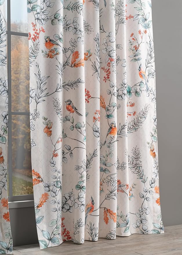 Maison d' Hermine Curtains for Living Room 100% Cotton 124 inch Length One Panel Light Filtering Curtains for Bedroom Windows with Rod and Loop Pockets Drapes (Whitish Shabby Chique, 50" W x 124" L)