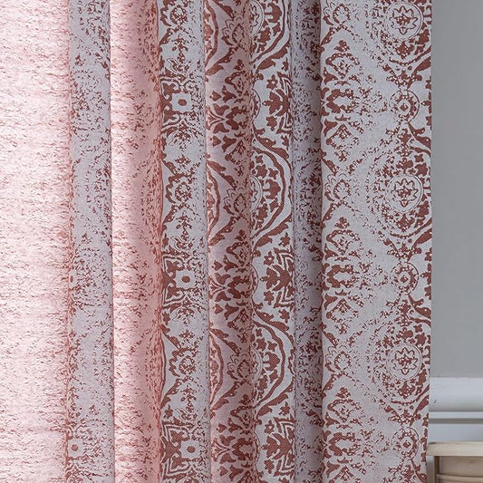 JOOJA Terracotta Curtains - 63 inch Length, 2 Panels Set, Jacquard Patterned, Semi-Blackout Boho Curtains for Bedroom & Living Room