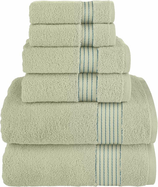 Elegant Comfort Premium Cotton 6-Piece Towel Set, Includes 2 Washcloths, 2 Hand Towels and 2 Bath Towels, 100% Turkish Cotton - Highly Absorbent and Super Soft Towels for Bathroom, Mint Green
