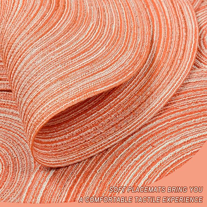 Noctiflorous 15 Inch Round Placemats Set of 6 Durable Braided Woven Heat Resistant Table Mats for Indoor Outdoor Non Slip Dining Table Place Mats(Light Orange, 6)