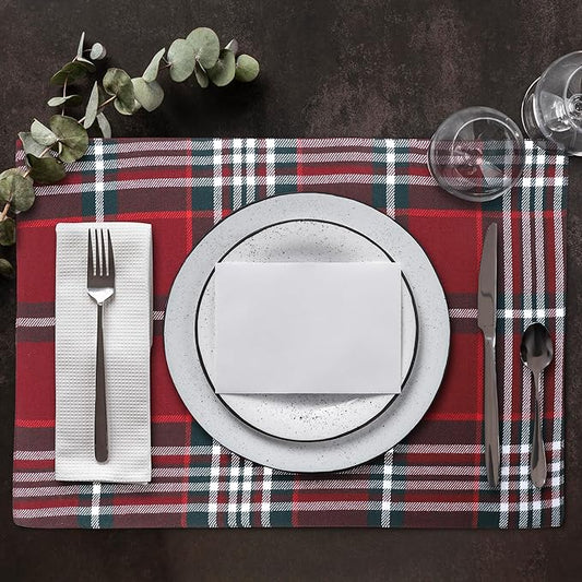 Urban VillaPlacemats Christmas Plaid 100% Cotton Fused Tablemats for Dining 14''x20'' Over Sized Set of 6 Placemats for Christmas Celebrations Wedding Parties Every Day Use Heavier QualityPlacemats