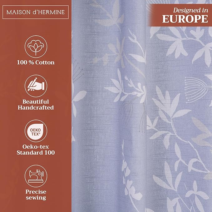 Maison d' Hermine Curtains for Living Room 100% Cotton 84 inch Length One Panel Light Filtering Curtains for Bedroom Windows with Rod and Loop Pockets Drapes (Louxor Blue, 50" W x 84" L)