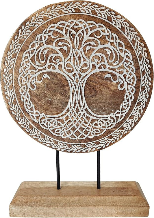 VANIYA CRAFTS® Wooden Carved Handmade Tree of Life Engraved Table Decor Table Sculpture Home Decor Statue for Living Room, Bedroom, Office Desktop, Cabinets, Shelf Decor (Natural White)