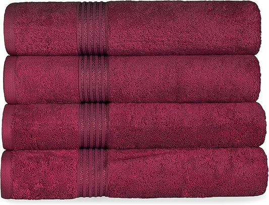 Superior Egyptian Cotton 4-Piece Bath Towel Set for Shower, Bath, Spa, Resort, Hotel, Soft Body Towels, Airbnb Essentials, Apartment, Dorm, Quick Dry, Absorbent, Bathroom Basics, Burgundy