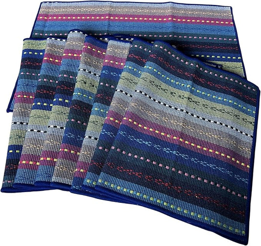 WAZAIGUR Hand Woven with 100% Cotton Placemats Colorful Placemats Braided Ribbed Durable Heat-Insulation Table Mats Set of 8,Blue