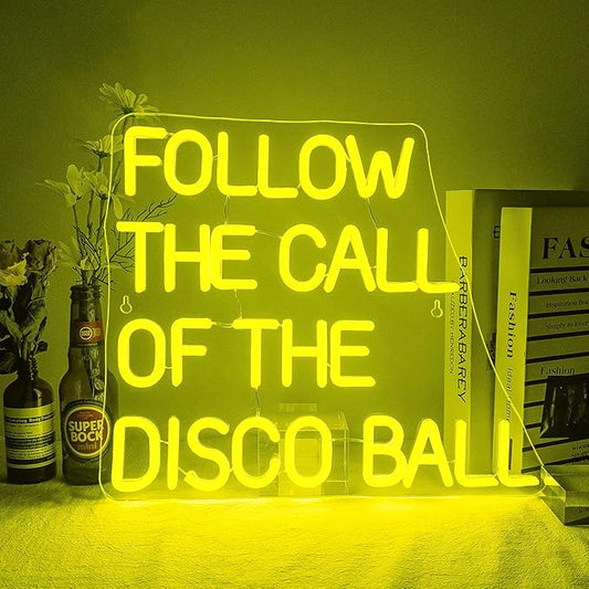 NOSUN Follow The Call of The Disco Ball Neon Sign,Neon Signs for Wall Decor,Yellow Neon Sign,Dimmable Disco Neon Lights for Disco Party Decor,Neon Signs Letter Led Lights For Dancing Club Wall Decor