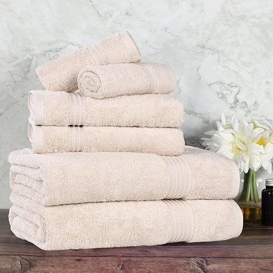 Superior Egyptian Cotton 6-Piece Towel Set, Assorted Towels for Home Bathroom, Master, Guest Bath, Decor Essentials, Includes 2 Bath, 2 Hand, 2 Face Towels/Washcloths, Quick Dry, Absorbent, Stone