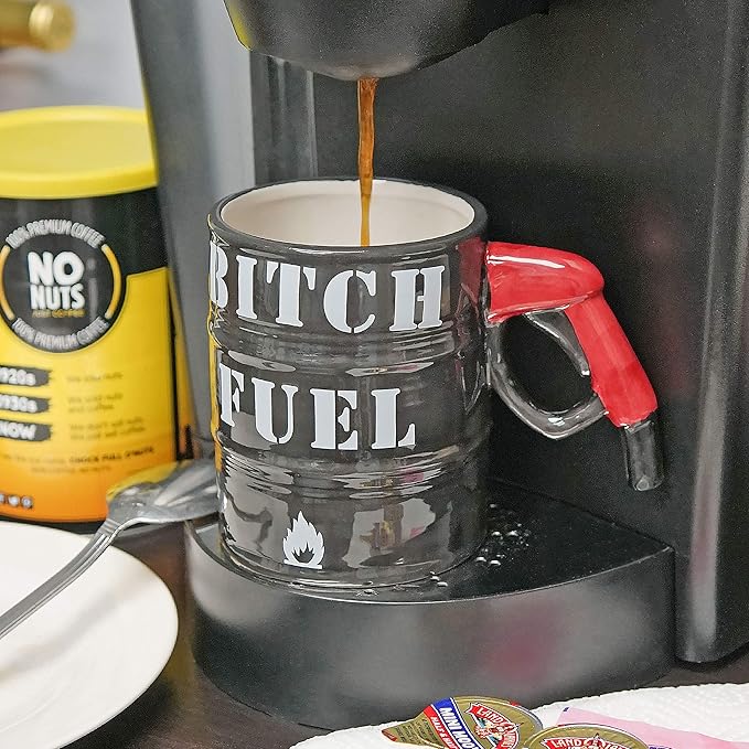 Fairly Odd Novelties Oil Drum B Fuel Gas Pump Handle 14oz Ceramic Coffee & Tea Mug Funny Phrase Novelty Cup