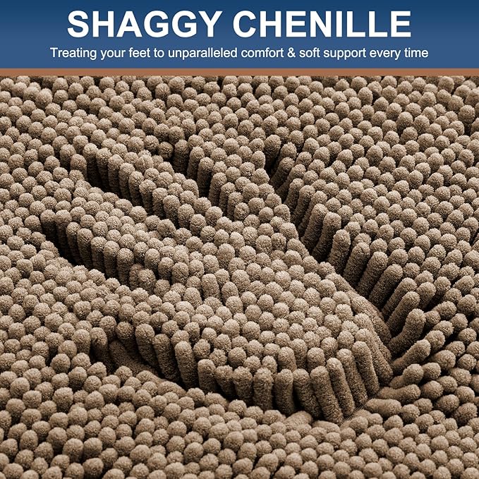 Smiry Luxury Chenille Bathroom Rugs 30x20, Extra Soft and Absorbent Shaggy Bath Mat, Machine Washable, Non-Slip Plush Carpet Runner for Tub, Shower, and Floor, Home Decor Accessories, Camel