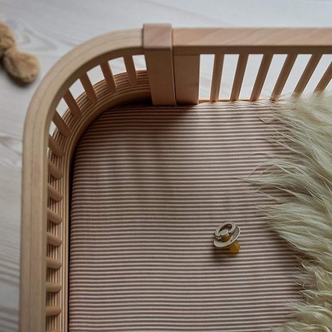 Denmark - Super Soft Muslin Mini Crib Sheets - 24'' x 38'' - 100% Organic Baby Crib Sheets for Boys and Girls (Natural Stripe)