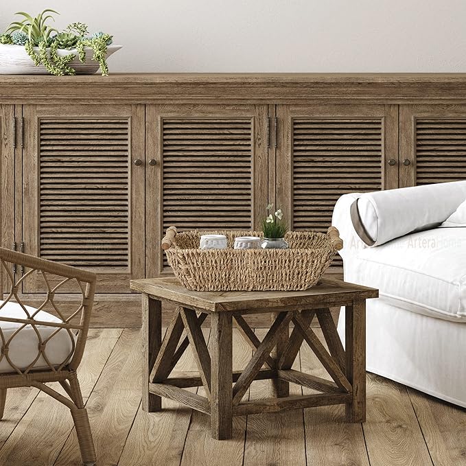 Artera Shallow Wicker Storage Basket - Medium Woven Seagrass Baskets with Wooden Handles for Bathroom, Kitchen Pantry Organizing, Perfect as Drawers, 15" x 10.6" x 5,3" (1, M)