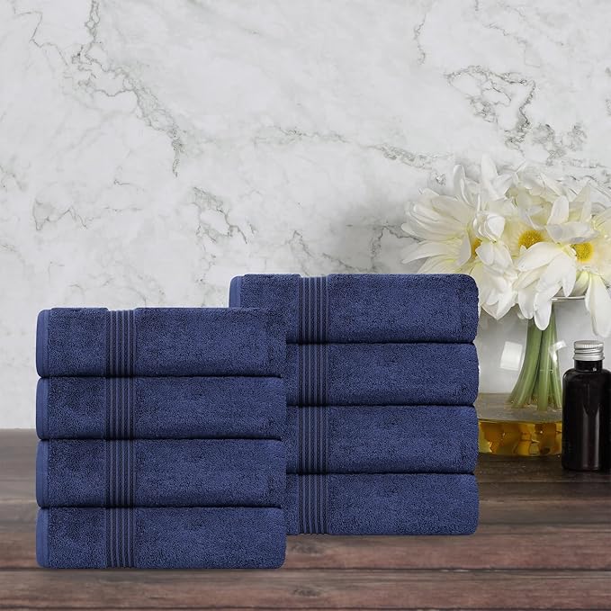 Superior Egyptian Cotton Hand Towel Set, Small Towels for Home Bathroom, Master, Guest Bath, Decor Essentials, Quick Dry, Absorbent, Kitchen, Spa, Hotel, Resort, Adult, Kids, Set of 8, Navy Blue