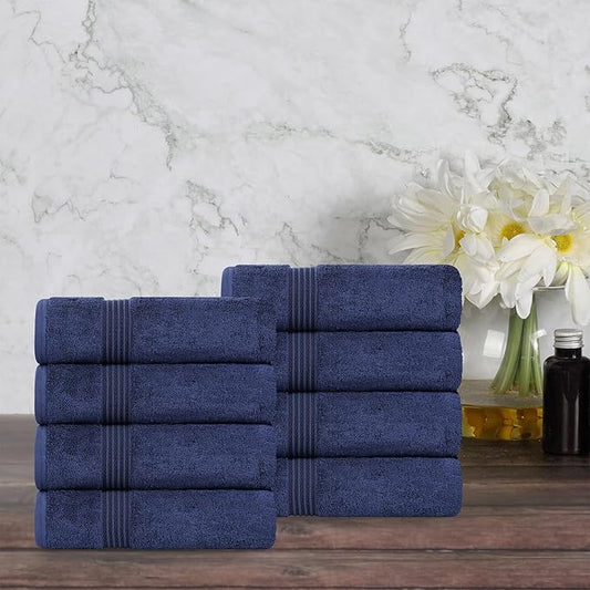 Superior Egyptian Cotton Hand Towel Set, Small Towels for Home Bathroom, Master, Guest Bath, Decor Essentials, Quick Dry, Absorbent, Kitchen, Spa, Hotel, Resort, Adult, Kids, Set of 8, Navy Blue