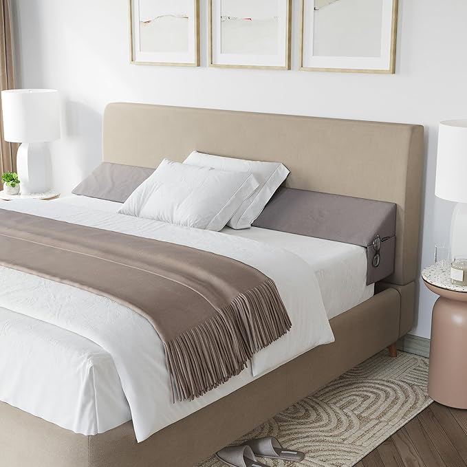 Wedge Pillow Headboard Bed Gap Filler King - Headboard Pillow Size 76 X 10 X 6 - Long Pillow for Bed Wedge Gap Filler with Large Pocket for Bed Accessories - Mattress Gap Filler King Bed (Grey)