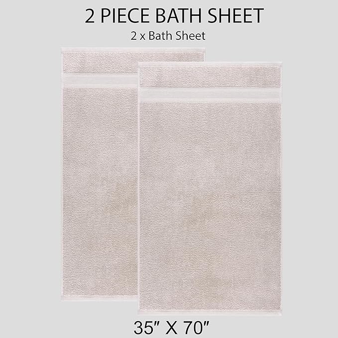 Quick-Dry, Soft & High Absorbent Jumbo Bath Sheet 35"x70" Cotton Turkish Bath Towel Set of 2 | Daily Use 100% Cotton for Bathroom, Gym & More | Bathroom Towels Set (2 Pcs, Ice Silver)