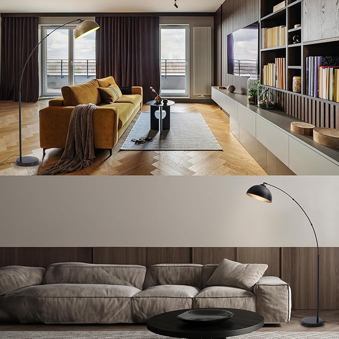 O'Bright Moab - Modern Arc Floor Lamp with Adjustable Dome Shade, Marble Base, and Foot Pedal Switch, 64 Inch - Ideal for Living Room, Bedroom, Office, Brushed Gold