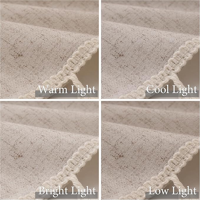 Oatmeal Beige Linen Textured Curtains 80 Inches Long 2 Panels Boho Farmhouse Semi Sheer Window Curtains Tassels Back Tab Neutral Light Filtering Chic Curtain Drapes for Living Room Bedroom 52x80