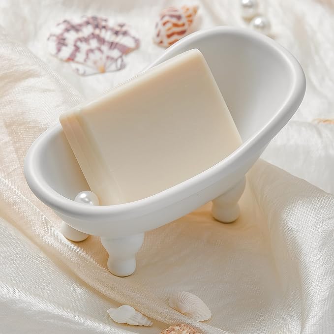 1piece 5.6" White Ceramic Mini Bathtub Soap Dish Small Planter Makeup Organizer Container Hamster Bathtub (White)