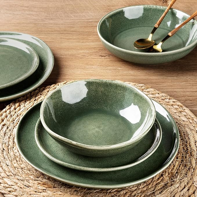 AmorArc Ceramic Dinnerware Sets,Handmade Reactive Glaze Stoneware Plates and Bowls Set,Highly Chip and Crack Resistant | Dishwasher & Microwave Safe Dishes Set,Service for 8 (24pc)