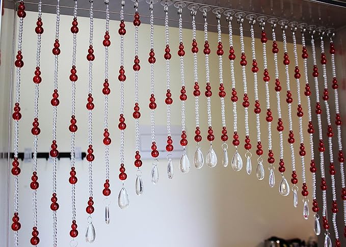 Hanging Glass Door Beads Beaded Curtains Valance Self-Adhesive for Doorways Crystals Stran Arched Windows, Clear Crystal Room Bead Partition Curtain Door Frame Beads for Doorways Closets 7