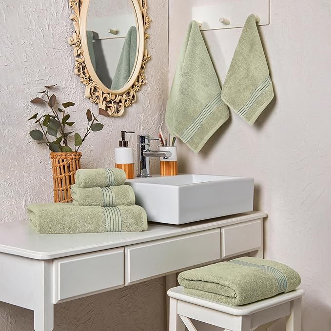 Elegant Comfort Premium Cotton 6-Piece Towel Set, Includes 2 Washcloths, 2 Hand Towels and 2 Bath Towels, 100% Turkish Cotton - Highly Absorbent and Super Soft Towels for Bathroom, Mint Green