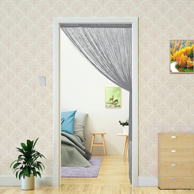Doorway String Curtain Door Curtains,Boho Hippie Hanging Patio Tassels Screen Room Decor Bedroom Wall Window Closet Kitchen Living Room Fringe Divider Panel Laundry Room(39×110in/100×280cm, Grey)