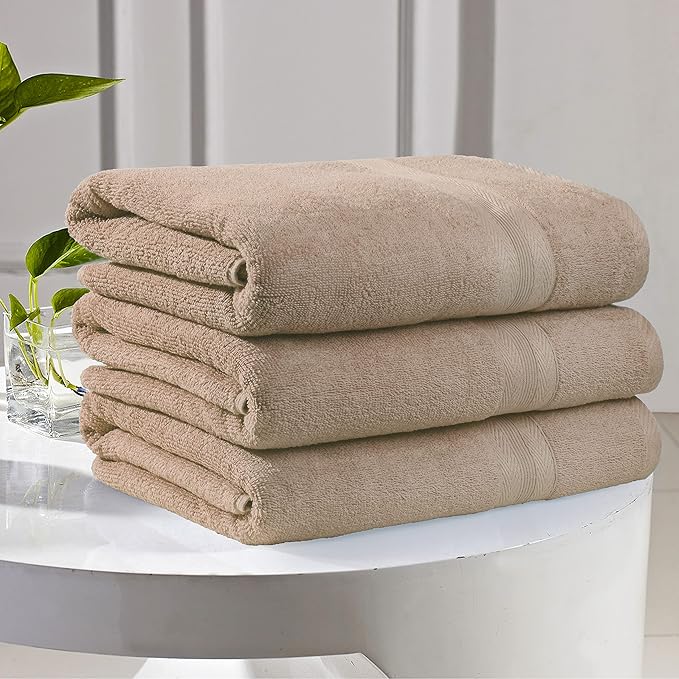 BOUTIQUO Premium Cotton 4 Pack Bath Towel Set - 100% Pure Cotton - 4 Bath Towels 27x54 - Ideal for Everyday use - Ultra Soft & Highly Absorbent - Tan